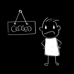 Unhappy character with closed sign, hand draw character vector