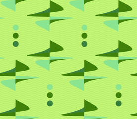 Spring seamless geometric pattern with mobile, wings, balls. Vector design for web banner, business presentation, brand package, fabric, print, wallpaper, postcard.