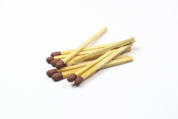Wooden Little Matches with Brown Head Isolated on White Background