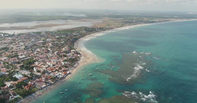 Breathtaking aerial shot of Porto de Galinhas, a tropical paradise on the coast of Brazil.