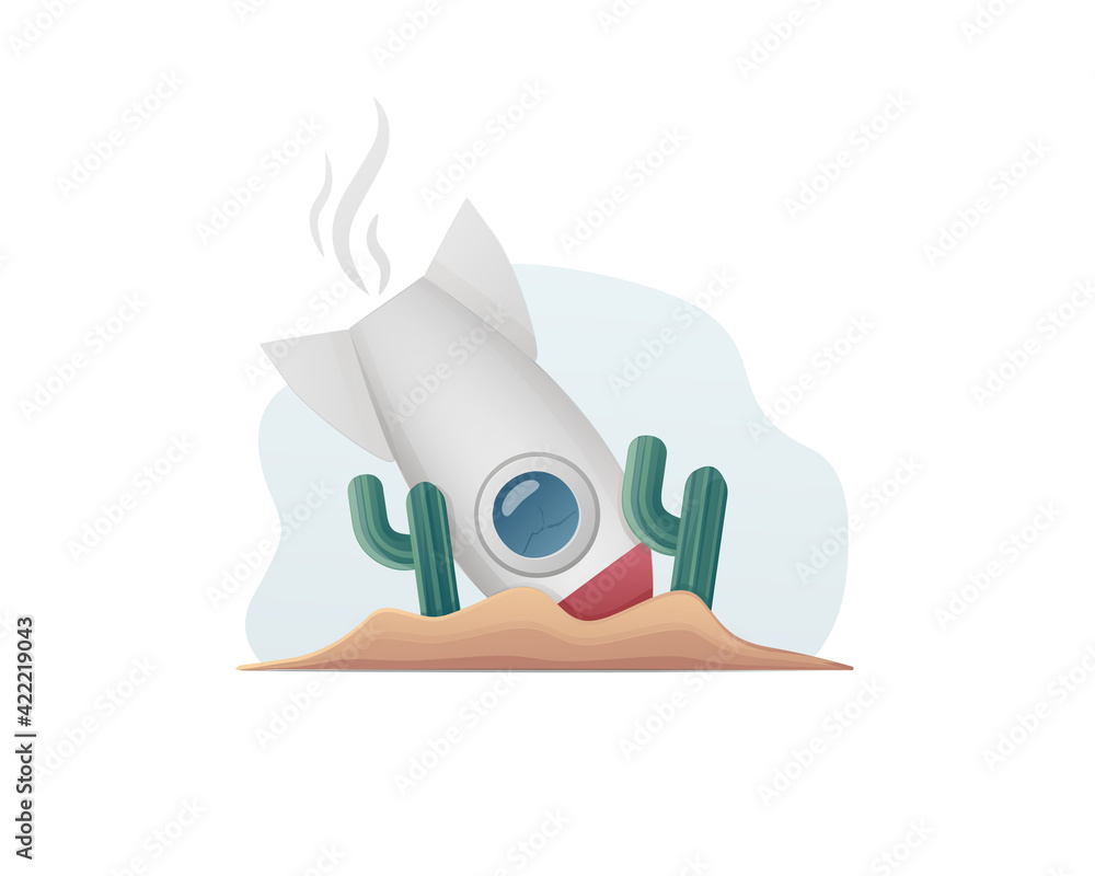 Fototapete error 404 page concept. rocket and cactus. colored flat illustration for web.