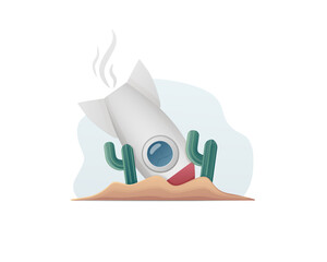 Error 404 page concept. Rocket and cactus. Colored flat illustration for web.