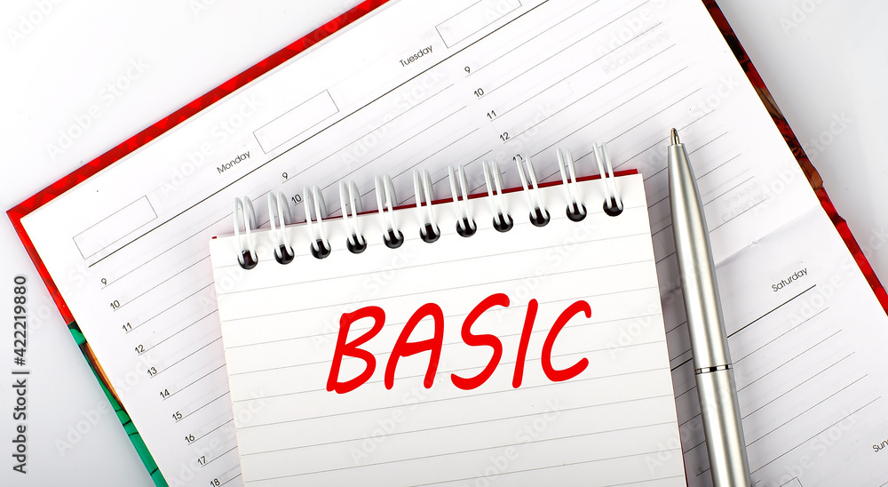 Poster basics text on notebook on the diary,business
