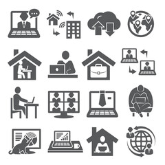 Home working icons on white background