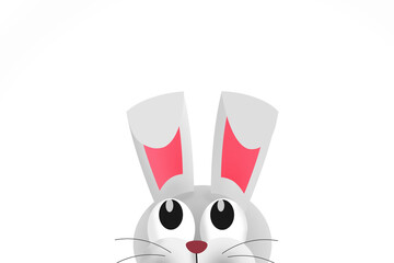 Cute Easter bunny on white background. Isolated. Copy space. Illustration 