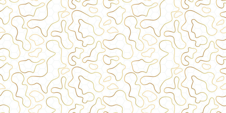 Abstract geometric pattern with gold lines and hexagons. Seamless vector background.
