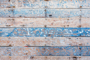 Horizontal background or wallpaper of white and blue table timbers surface. Top view