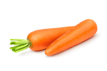 Pair of Fresh organic carrots isolated on white background. Clipping path.