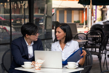 Company managers and employees are meeting. Co-Working space.