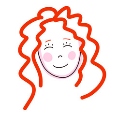 Vector hand drawn red haired girl illustration. Cute childish clip art isolated on white background. Curly ginger hair child face.