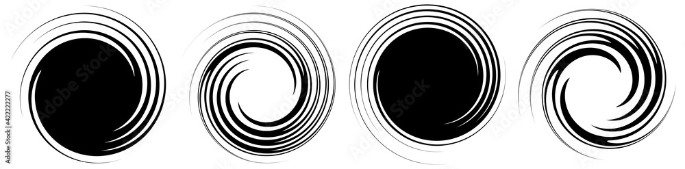 Fototapete revolved whirlpool, whirlwind design element. radial shape with rotation, gyre effect. curvy burst l