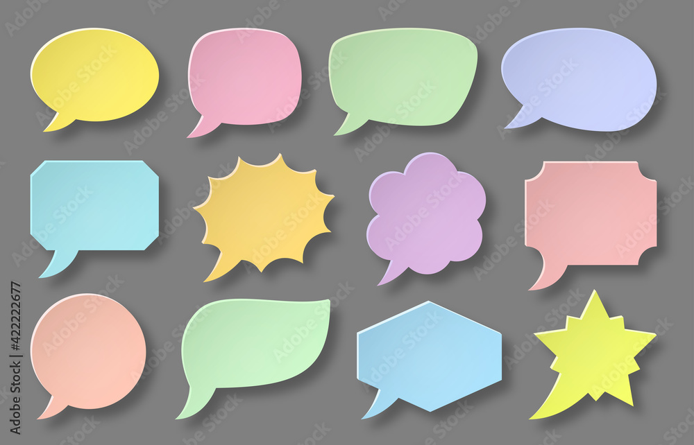 Poster cartoon paper cut bubbles. material design speech bubble icon set. vector notes sheet sticker design