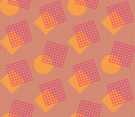 Spring seamless geometric pattern with the image of squares, grids, circles. Vector design for web banner, business presentation, brand package, fabric, print, wallpaper, postcard.