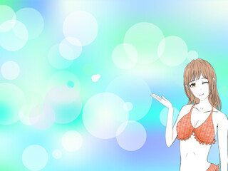 水着で案内する女の子