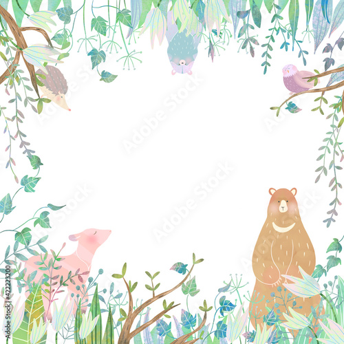 春の動物と植物の北欧風かわいいフレームイラスト素材 Advertisement Poster Advertiseme Melchi