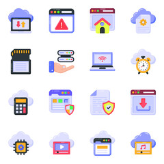 Web and Cloud Hosting Flat Icons
