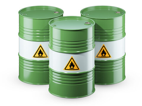 Green barrels with petrolium isolated on white background 3d