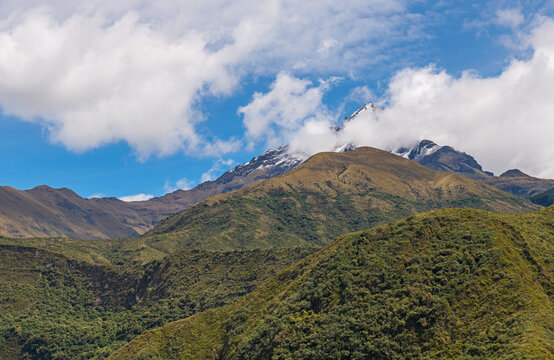 Cotacachi volcano peak after snowfall, Cotacachi Cayapas national reserve, Andes mountains, Otavalo, Ecuador.