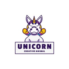 Vector Logo Illustration Unicorn Mascot Cartoon Style.