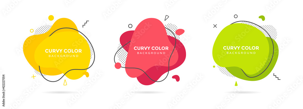 Poster 3 modern liquid irregular amoeba blob shape abstract elements graphic flat style design fluid vector