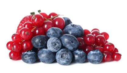 Different fresh berries on white background