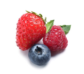Different fresh berries on white background