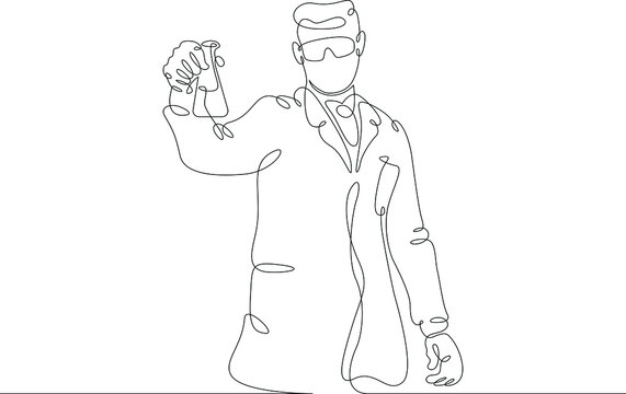 recommend clip art: Scientist laboratory assistant student works in a laboratory with test tubes and instruments. Education and Science. One continuous drawing line  logo single hand drawn art doodle isolated minimal ill