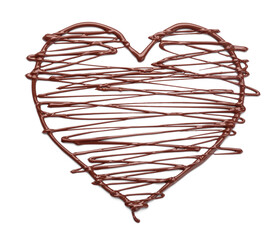 Heart made of melted chocolate on white background