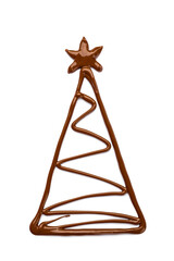 Christmas tree made of melted chocolate on white background
