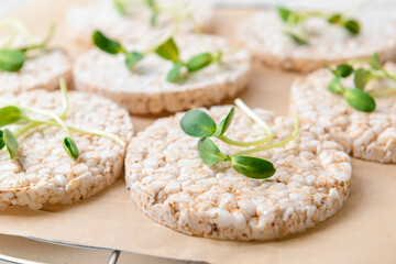 Rice crackers on parchment, closeup