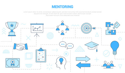 mentoring people in business concept with icon set template banner with modern blue color style