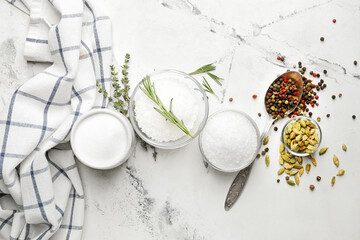 Fototapeta premium Composition with different spices on light background