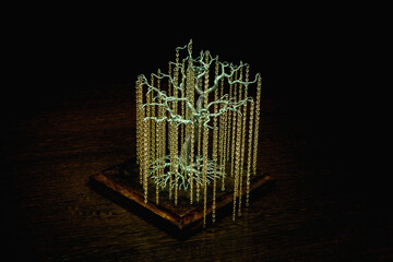 Tree-bonsai made of aluminum wire and necklace, interior decoration.