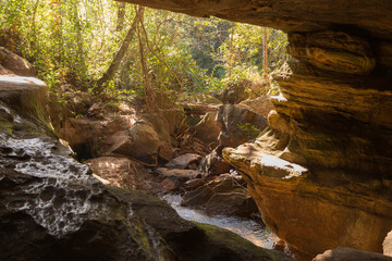 Looking out of the Casa de Pedra in the Chapada dos Guimaraes Nationalpark in Mato Grosso, Brazil