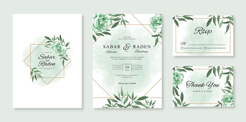 Wedding card invitation template with watercolor floral