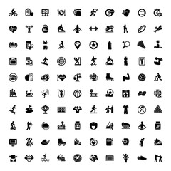 100 Fitness and Sport vector icons for web and mobile. All elements are grouped.