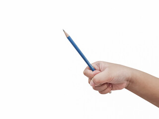 Hand boy writing pencil on isolated white background