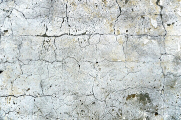 White cement wall background with cracks. Drawing for interior and space decoration. The wall is painted with lime.
