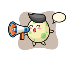 Spotted egg character illustration holding a megaphone