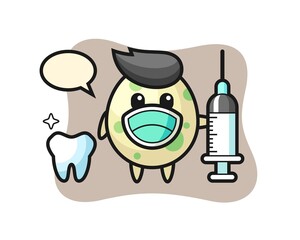 Mascot character of spotted egg as a dentist