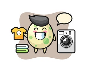 Mascot cartoon of spotted egg with washing machine