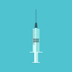 Vaccine., syringe illustration, flat cartoon medical vaccine needle icon