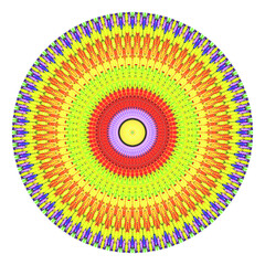 Creative multicolored points round symbol. Abstract symmetrical logo. Mosaic colorful beautiful beads. Circle dots modern pixel floral art icon. Colored pattern ornament wheel decorative illustration.