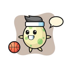 Illustration of spotted egg cartoon is playing basketball