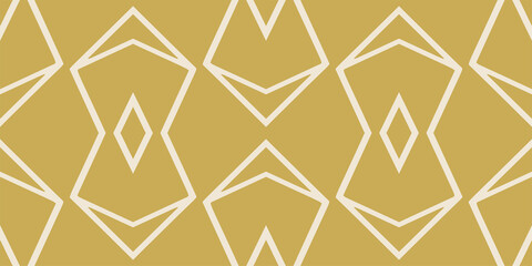 stylish background pattern with white geometric ornament on a gold background. Seamless pattern, wallpaper texture