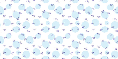 Fototapeta na wymiar Cute paper plane seamless repeat pattern vector background