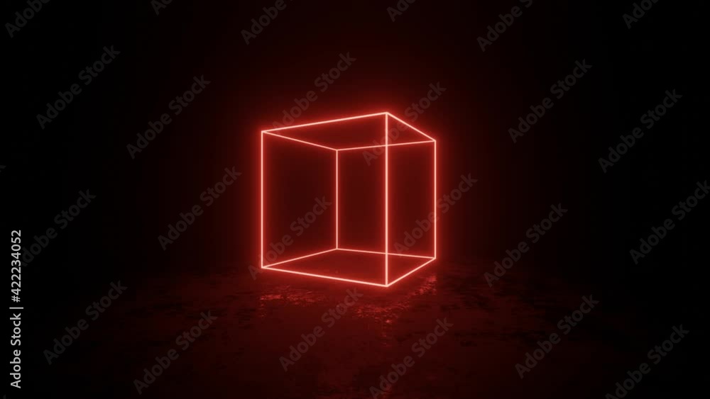Aufkleber rotating cube with red neon edges. simple motion graphic animated background