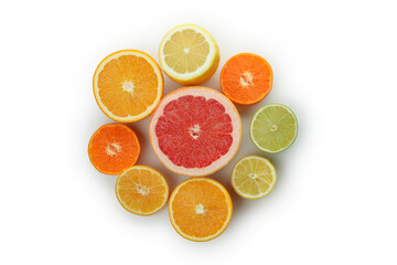 Fresh ripe grapefruits isolated on white background