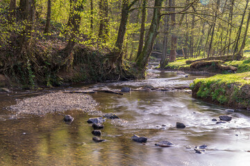 The Rinderbach, a river crossing the Vogelsangbachtal near Heiligenhaus, North Rhine-Westphalia, Germany