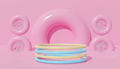3d pink podium pedestal on pastel background abstract. 3d rendering design.